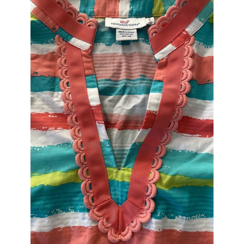 Vineyard Vines Top Women Sz S Blouse Silk Blend V-Neck Long Sleeve Striped - Picture 4 of 9